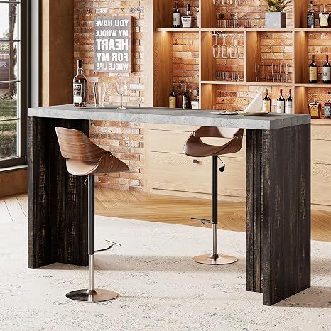 55" Bar Table with LED Light & Marble-Look Top
