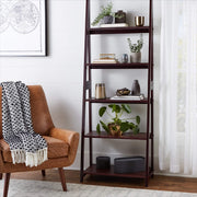 Amazon Basics 5-Tier Ladder Bookshelf Storage Organizer, Solid Rubberwood Frame, Space-Saving Bookcase, Sturdy Shelves, Walnut Finish, 14" D x 24.8" W x 70.1" H