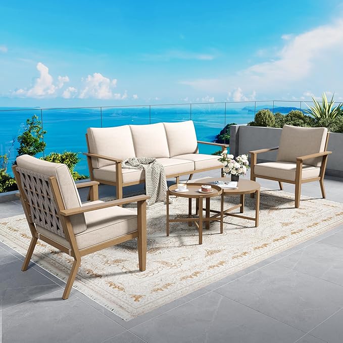 5-Piece Metal Patio Conversation Set with Swivel Chairs