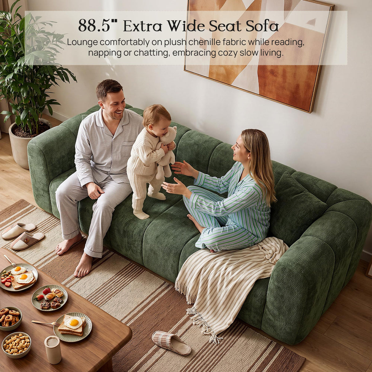 Channel-Tufted Chenille Sofa