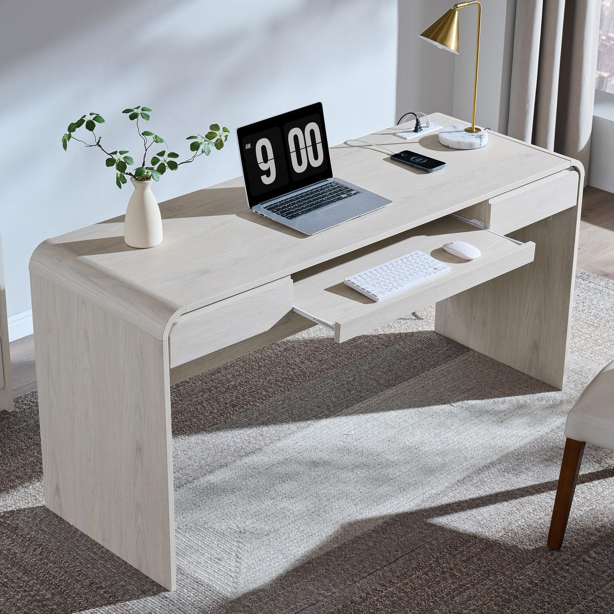 Curved Desk with Charging Station