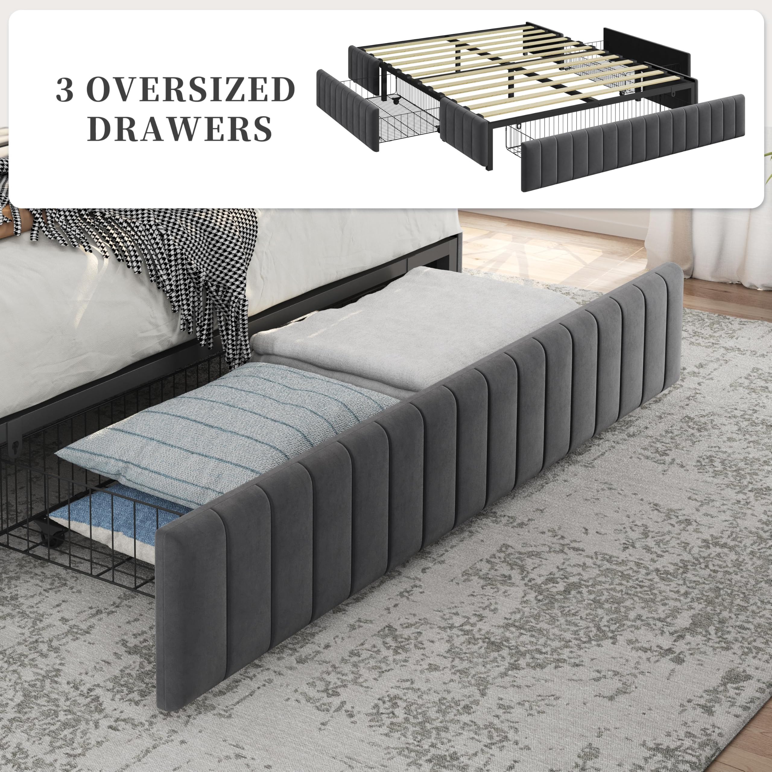 Upholstered Platform Bed with Storage Drawers