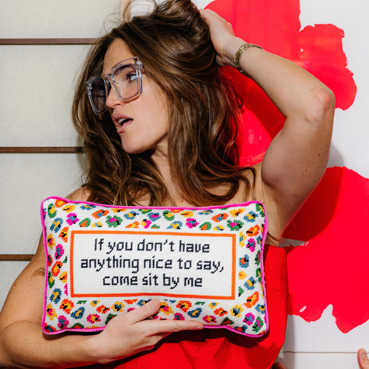 FURBISH Come Sit By Me Needlepoint Pillow, 9" x 15"