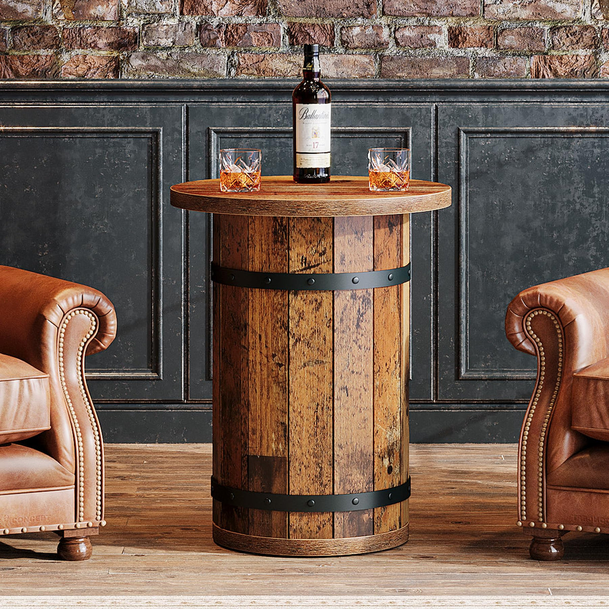 Tribesigns Round Side Table, Rustic End Tables Living Room, Rustic Brown