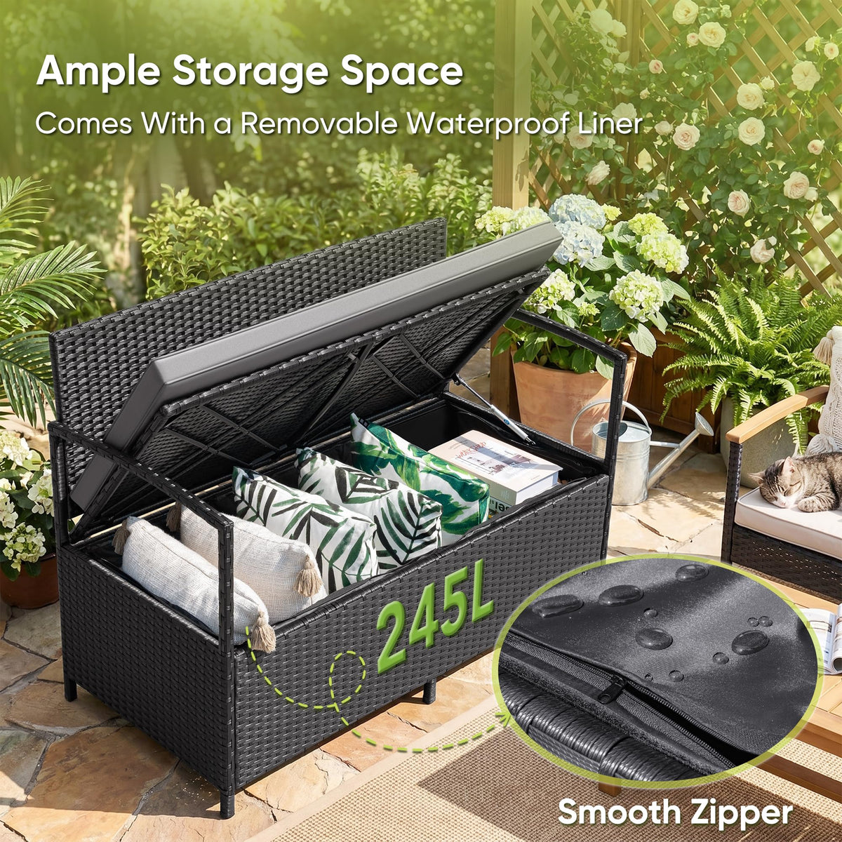 Black Wicker Storage Loveseat