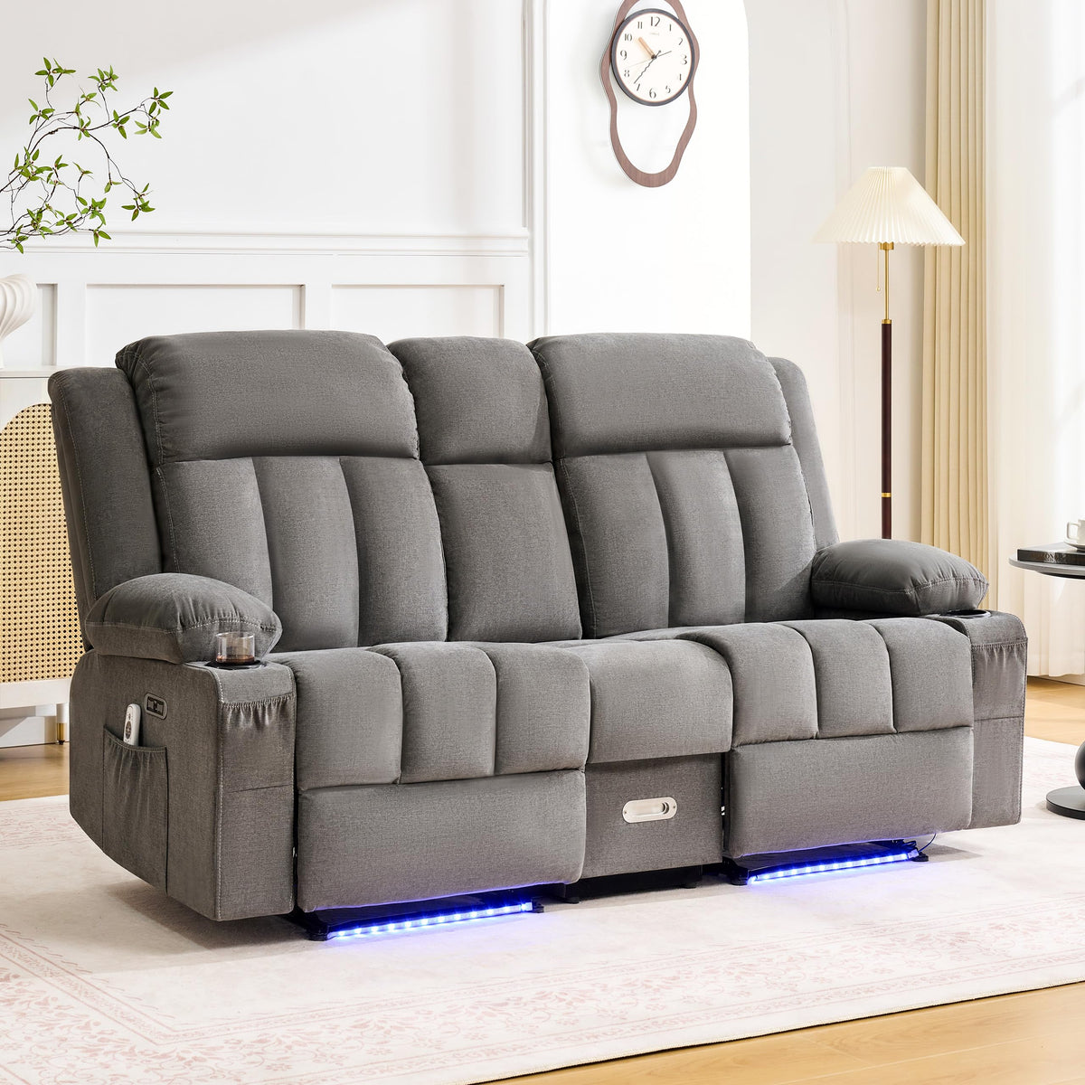 Power Loveseat Recliner Sofa with Massage & Heat, Flip Backrest, Grey