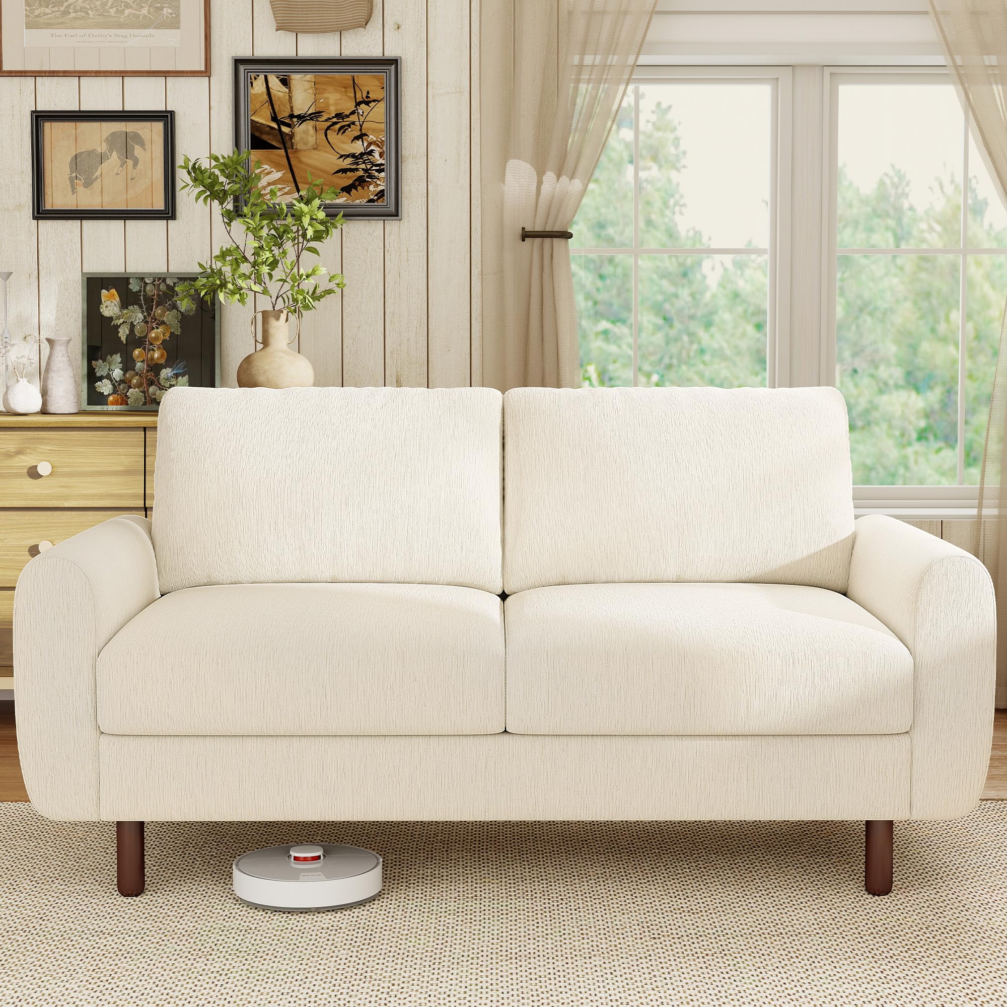 WorthFurni 68" Loveseat Sofa, Comfy Chenille Fabric Couches for Living Room with Spring Cushion and Solid Wood Frame, Modern Deep Seat Couch for Bedroom, Apartment, Office, Easy Assembly, Beige
