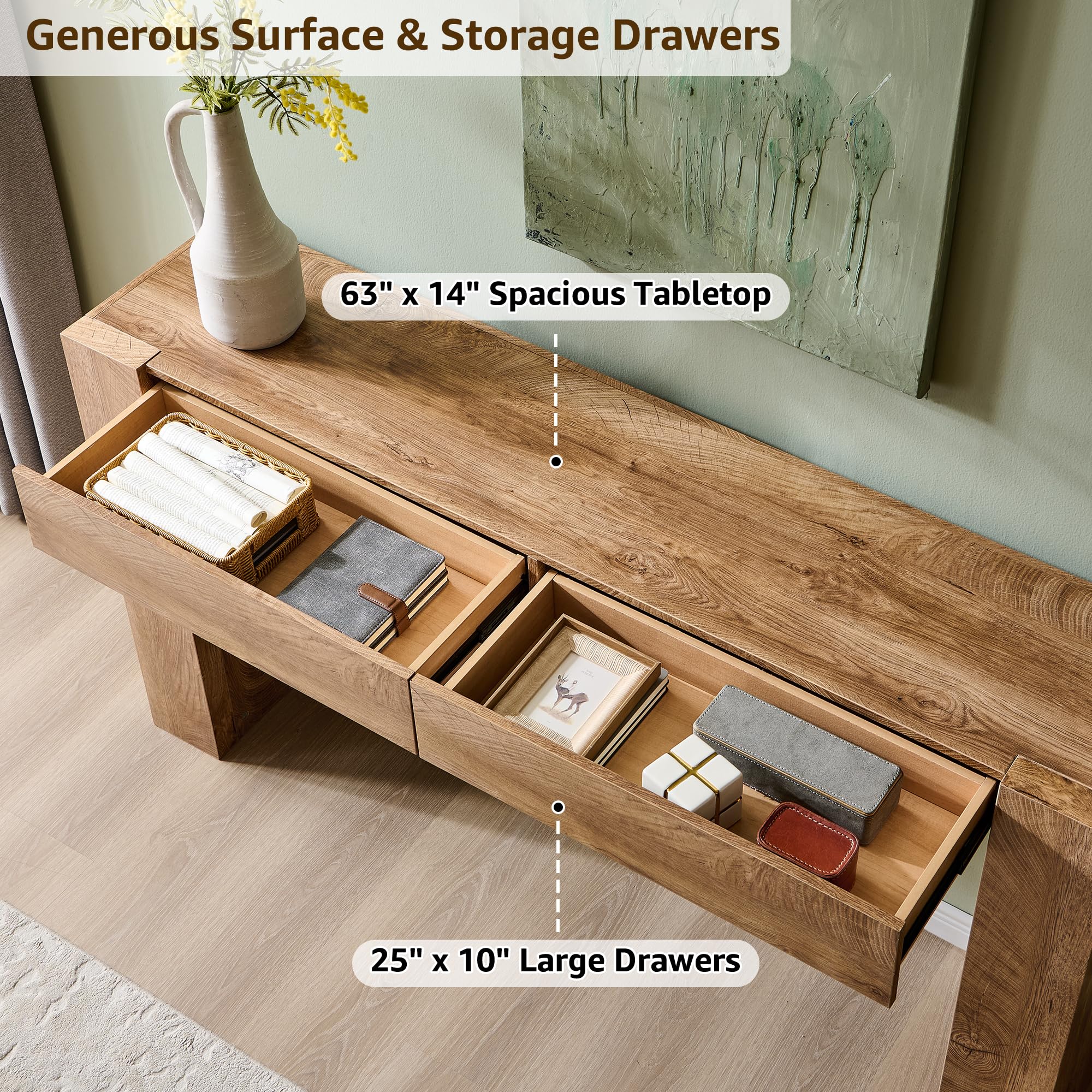63" Entryway Console Table with Drawers