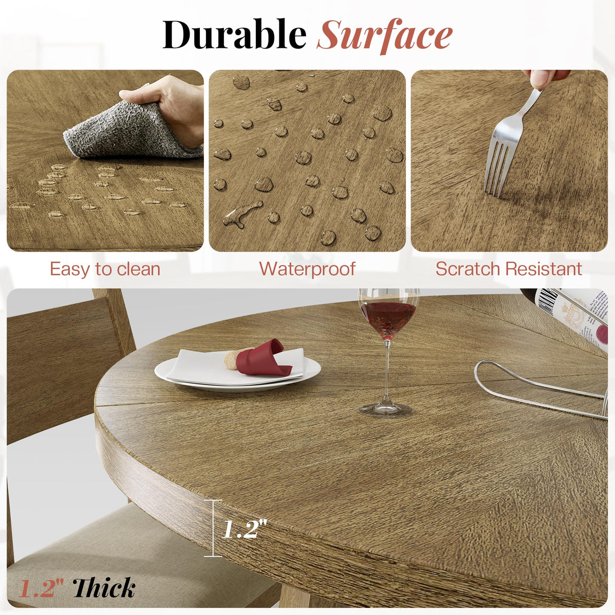 Round Solid Wood Dining Set for 4