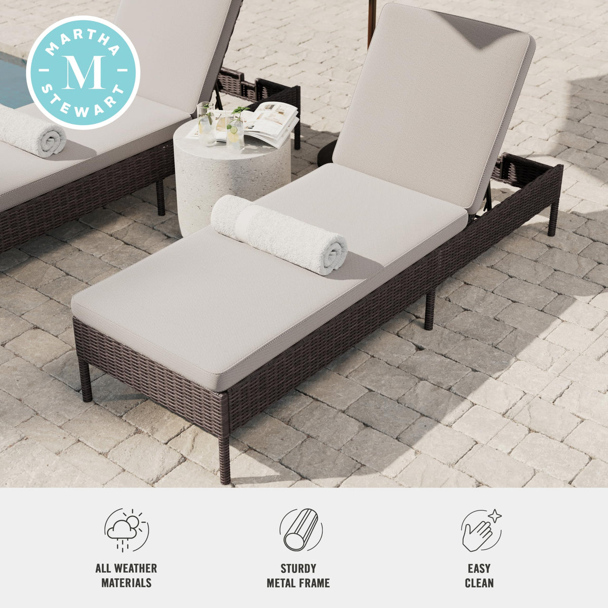 Martha Stewart Bedford Adjustable Patio Chaise Lounge Chair, Brown