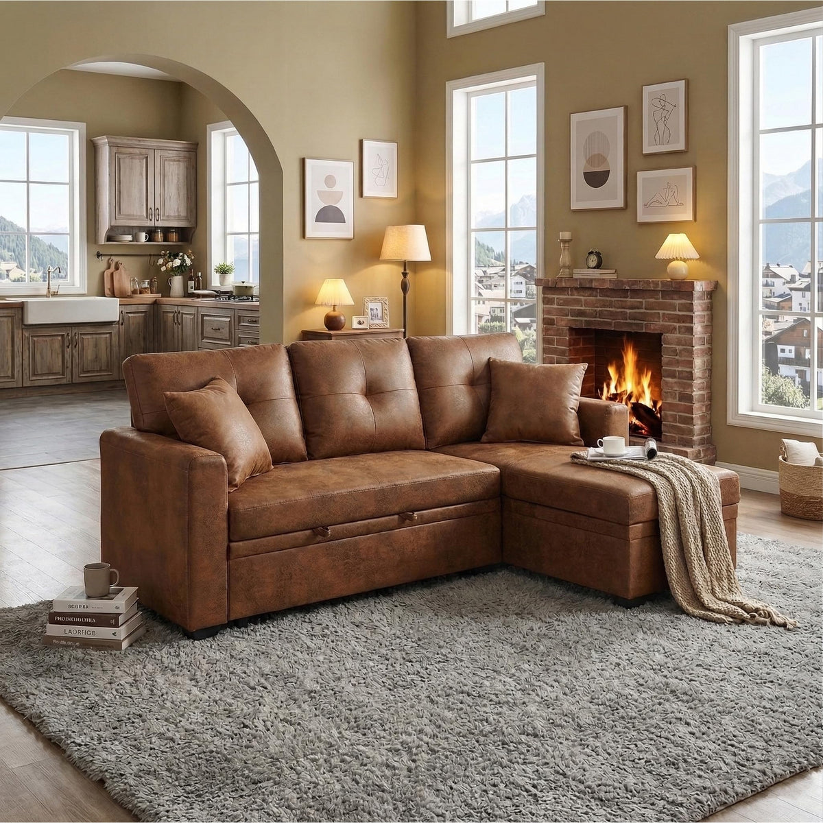 Sectional Sleeper Sofa with Pull-Out Bed, Reversible Chaise and Storage