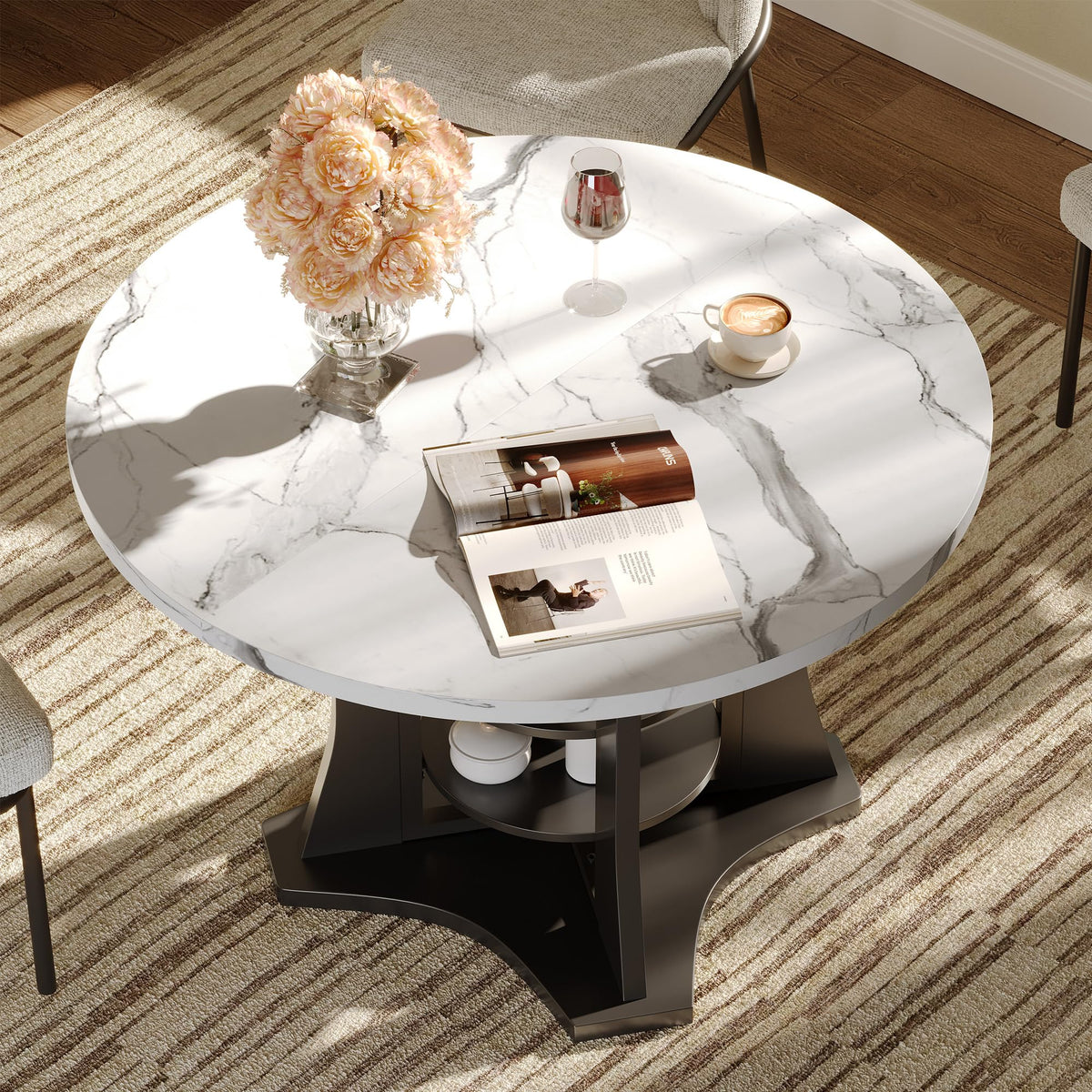 White Marble-Look Extendable Dining Table
