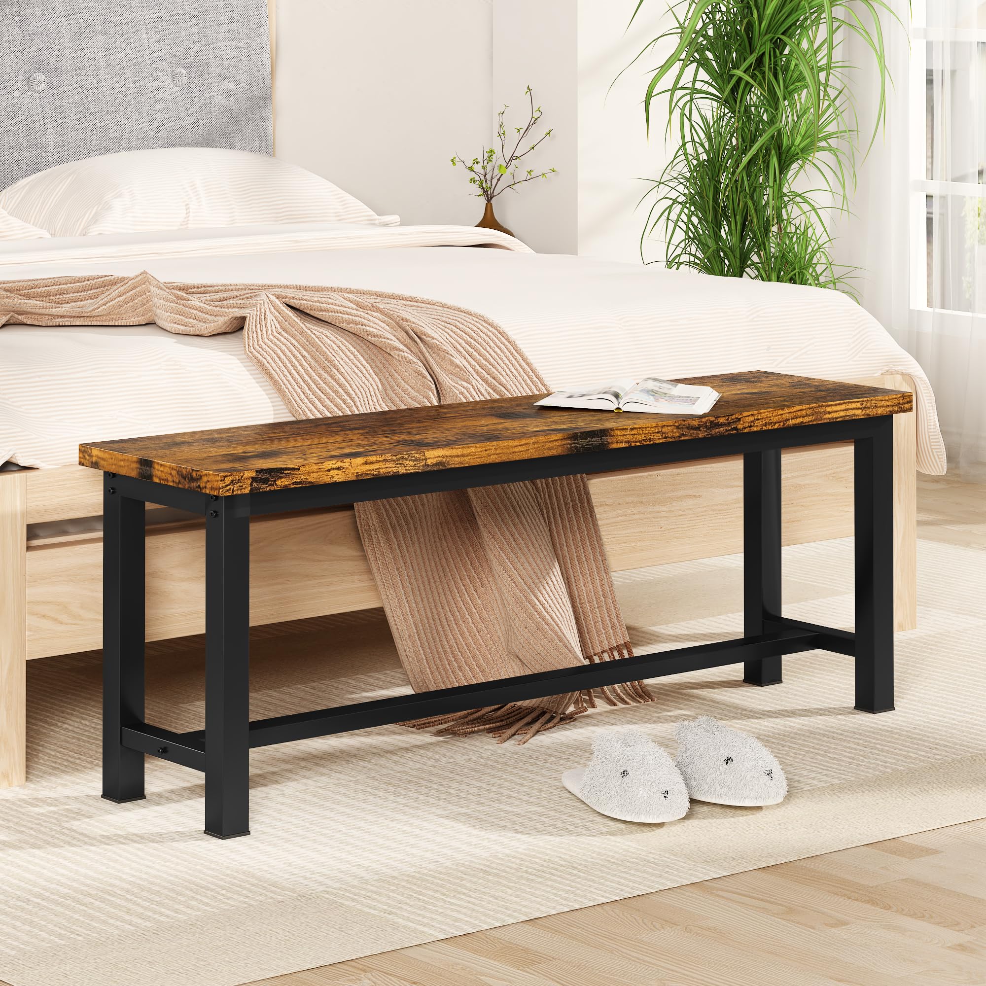 Industrial Wood Dining Bench Set of 2