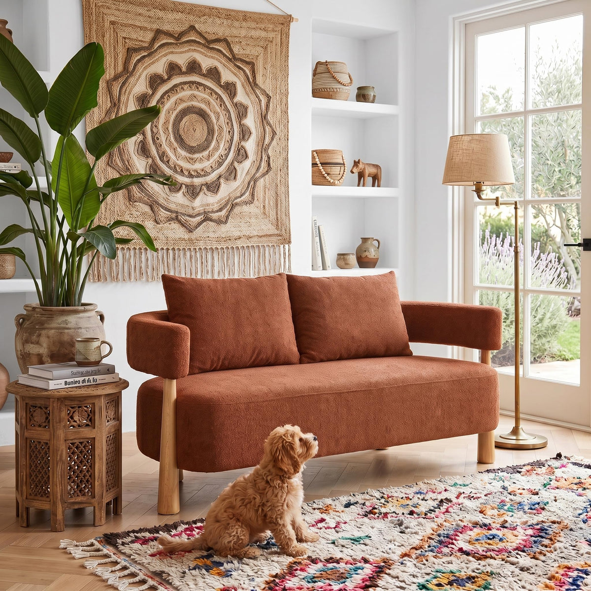 Curved Teddy Fleece Loveseat