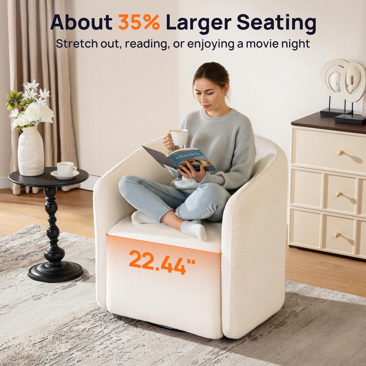 Boucle Swivel Storage Chair