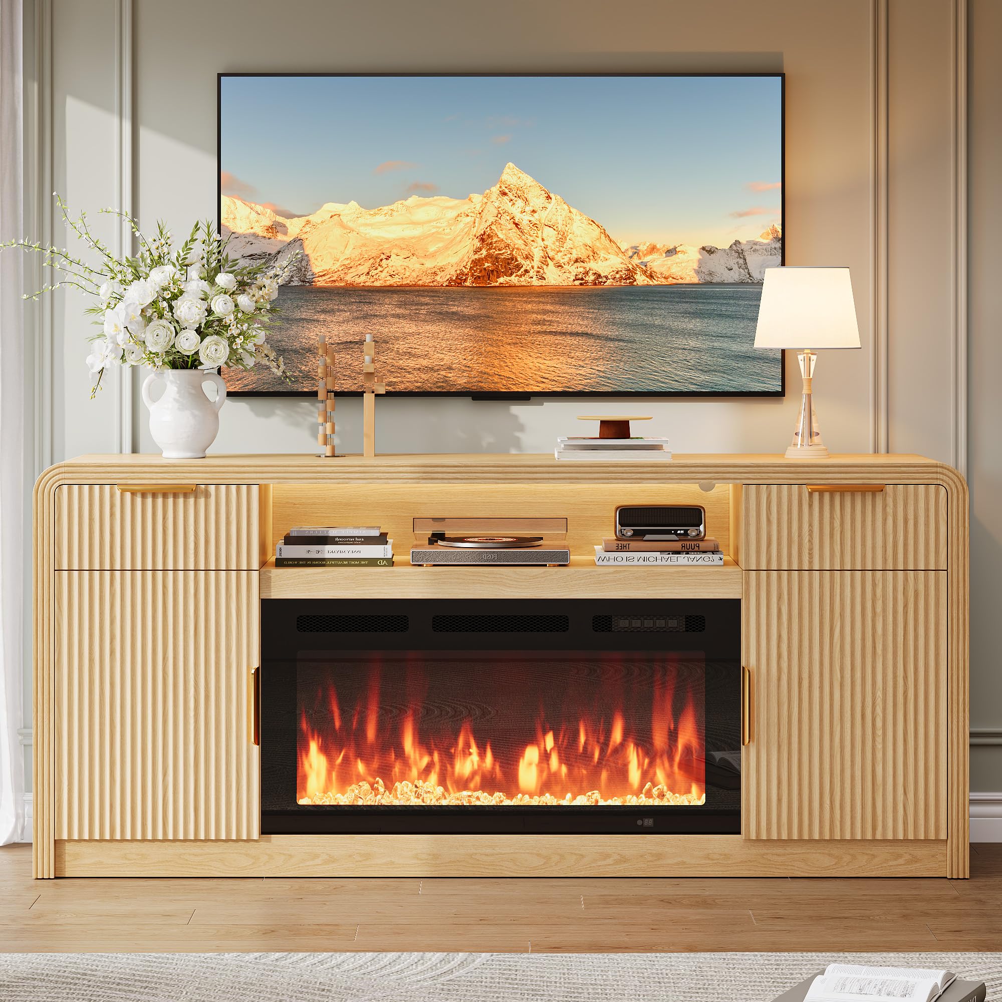 70" Fluted Fireplace TV Stand with Storage