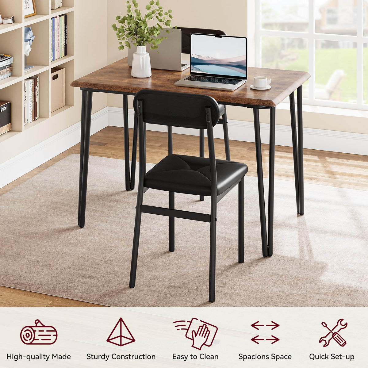 5-Piece Dining Table Set with Upholstered Chairs