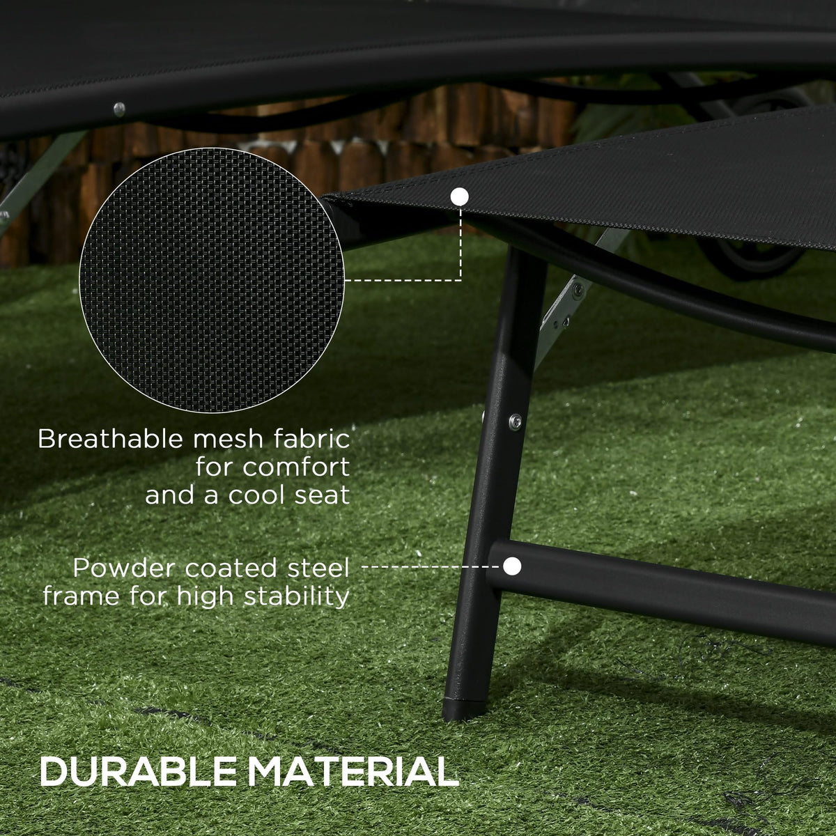 Outsunny Chaise Lounge Outdoor, 2-Piece Lounge Chair with Wheels, Black