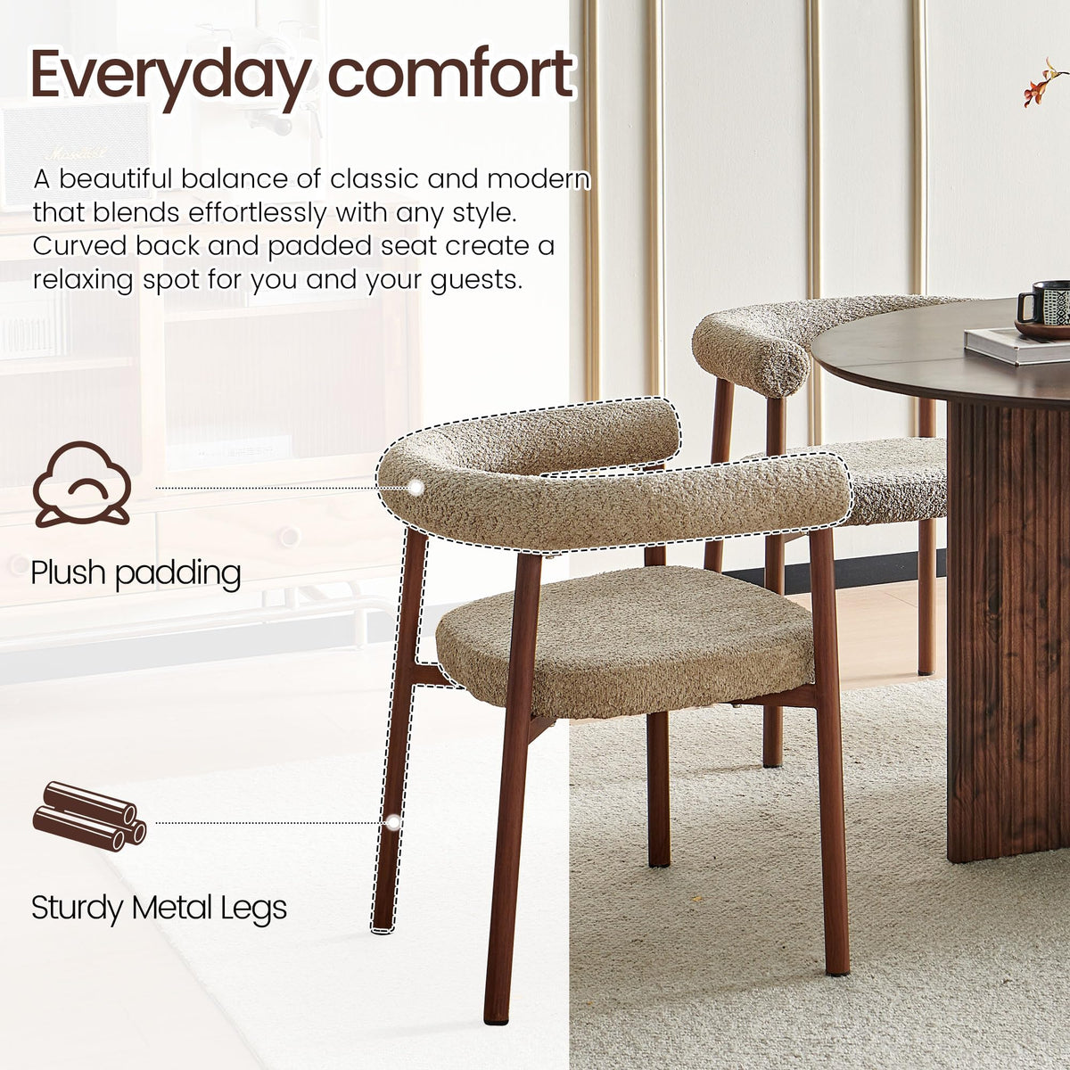 Compact 43-Inch Round Dining Table Set for 4, Walnut Brown & Brown