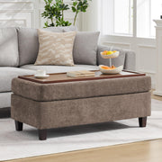 45-Inch Storage Ottoman Bench with Flip-Top Wooden Tray