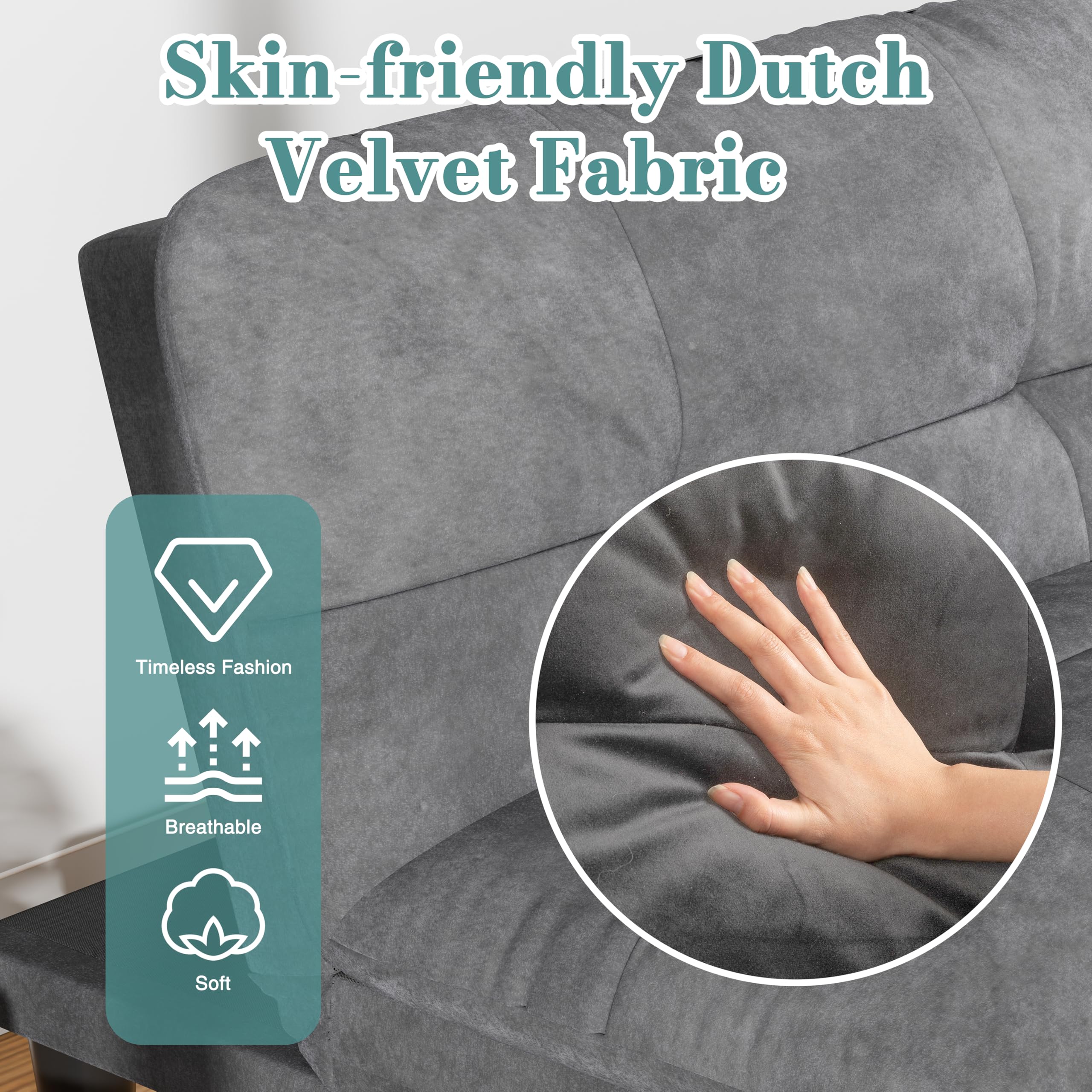 Convertible Futon Sofa Bed with Adjustable Backrest