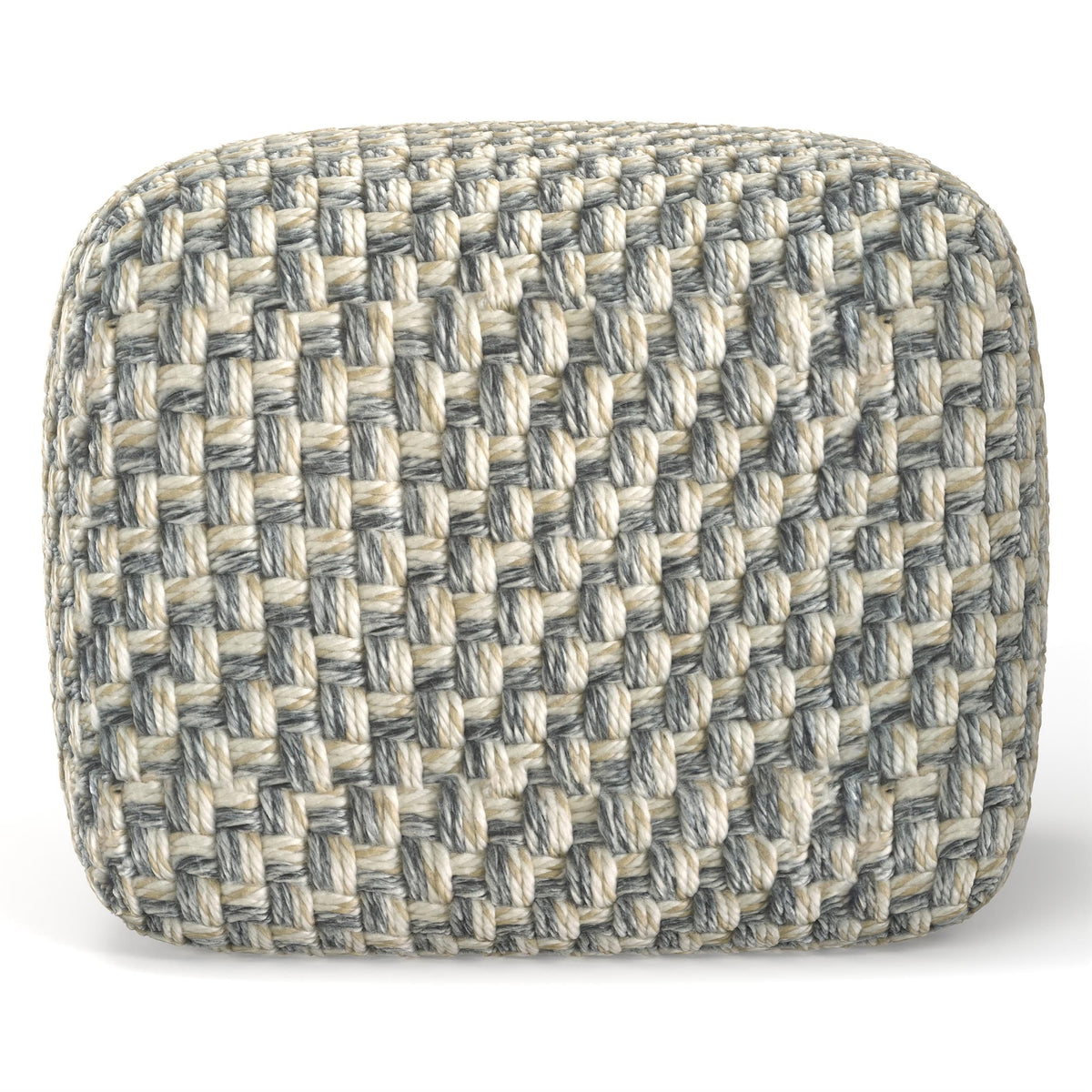SIMPLIHOME Beatrix 18" Wide Square Pouf in Blue/Beige PET Polyester