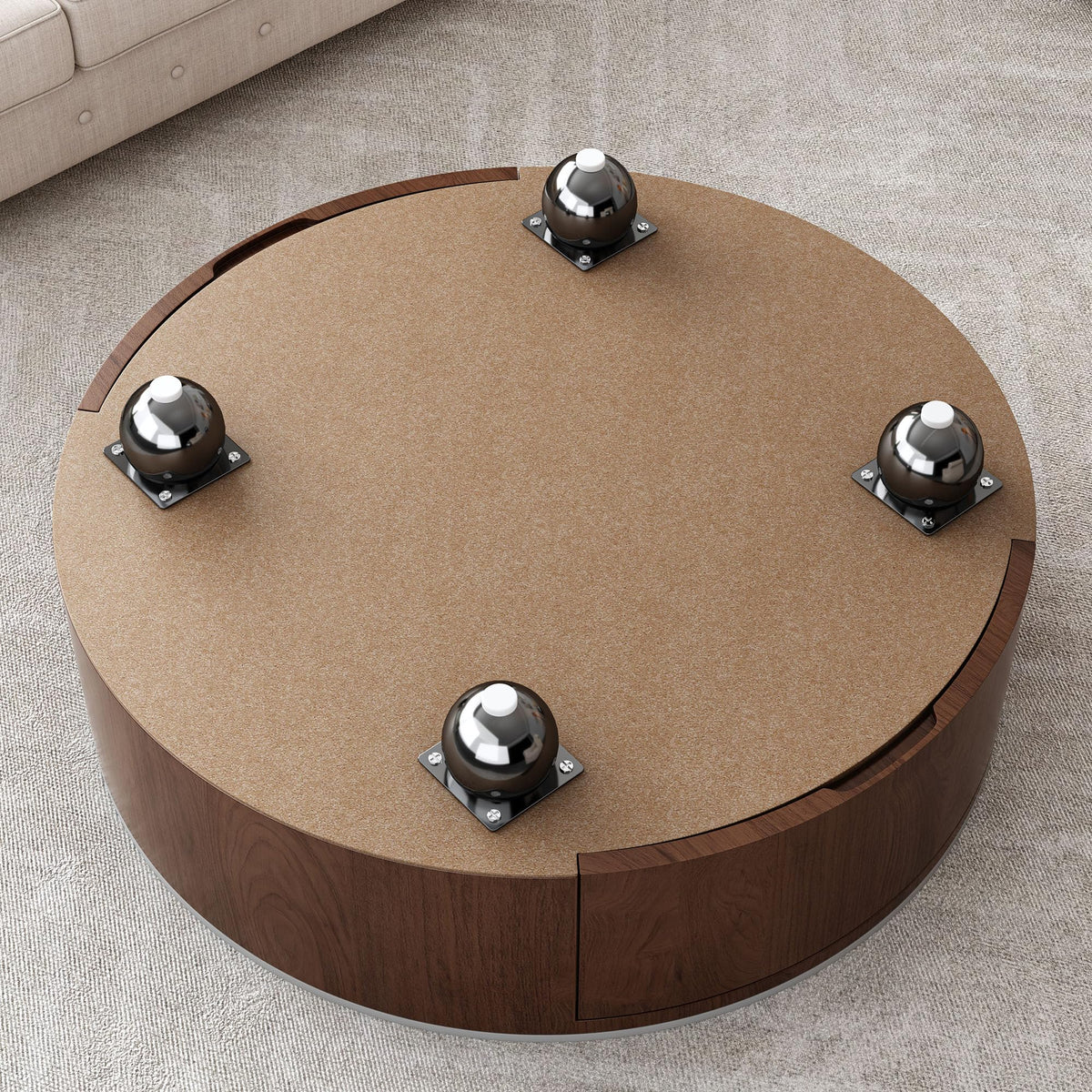 Round Stone Coffee Table with Drawers