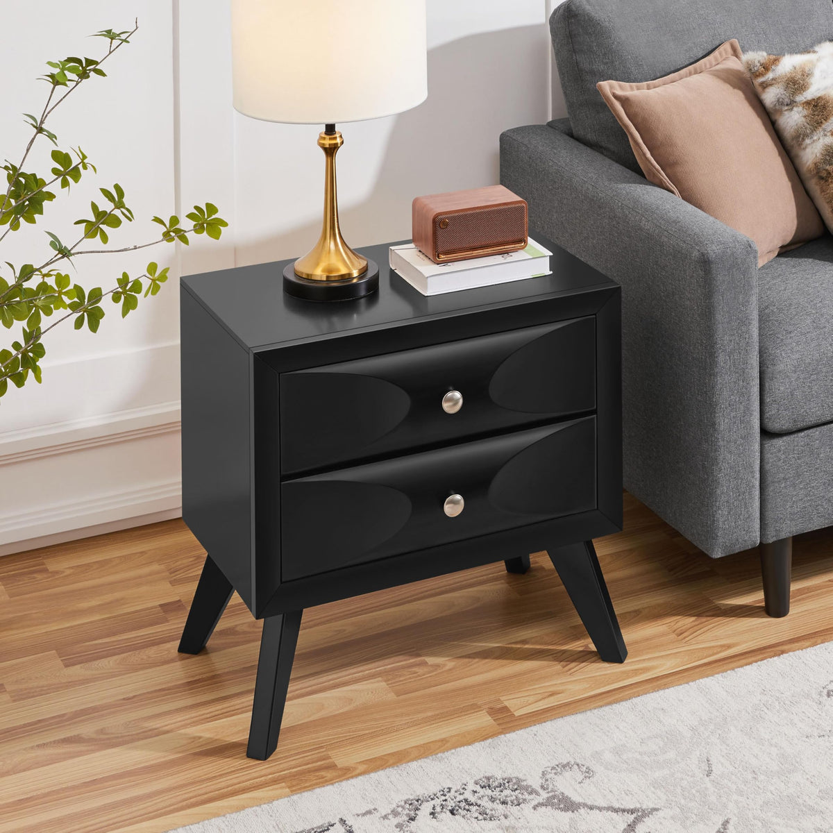 Black 2-Drawer Nightstand