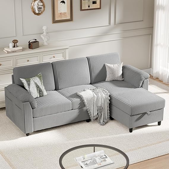 L-Shaped Sectional Sofa with Ottoman & Storage
