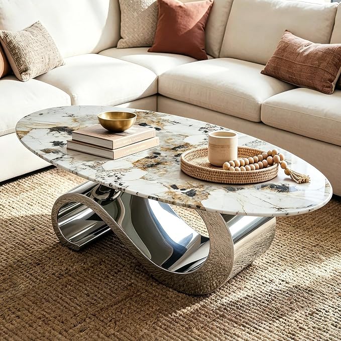 Oval Faux Marble Coffee Table