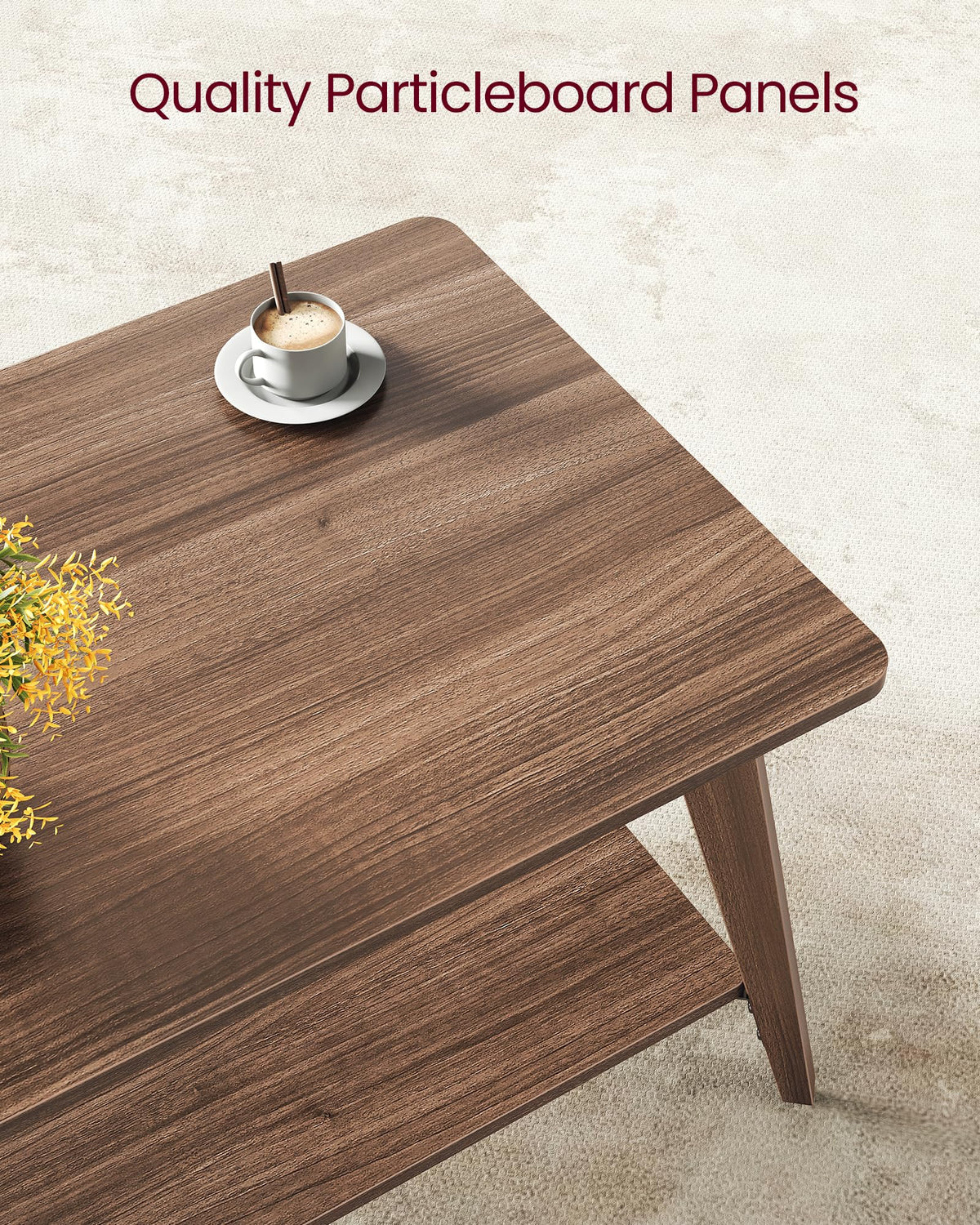 VASAGLE Coffee Table, 2-Tier Center Table with Storage, Tapered Legs