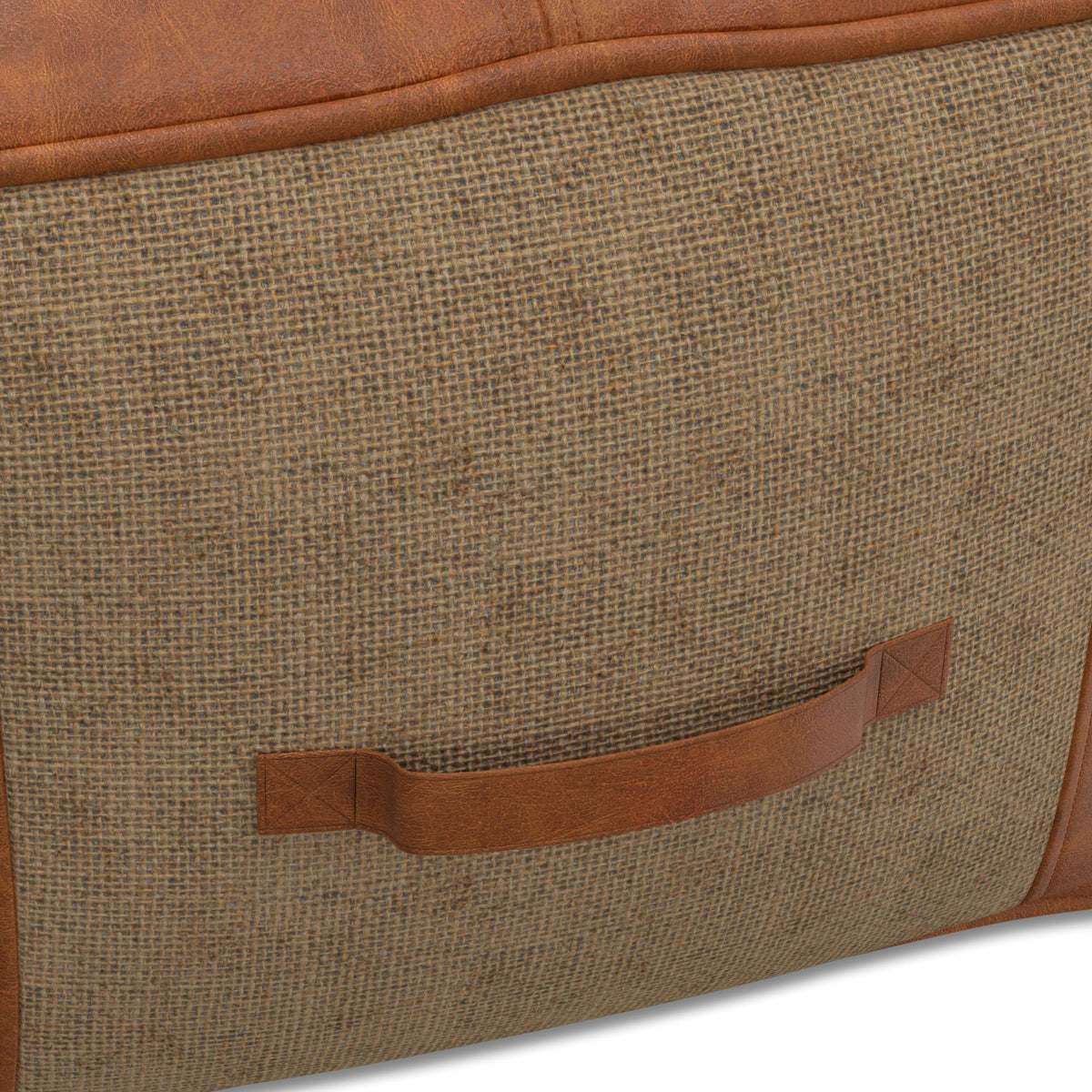Tan Leather and Jute Pouf