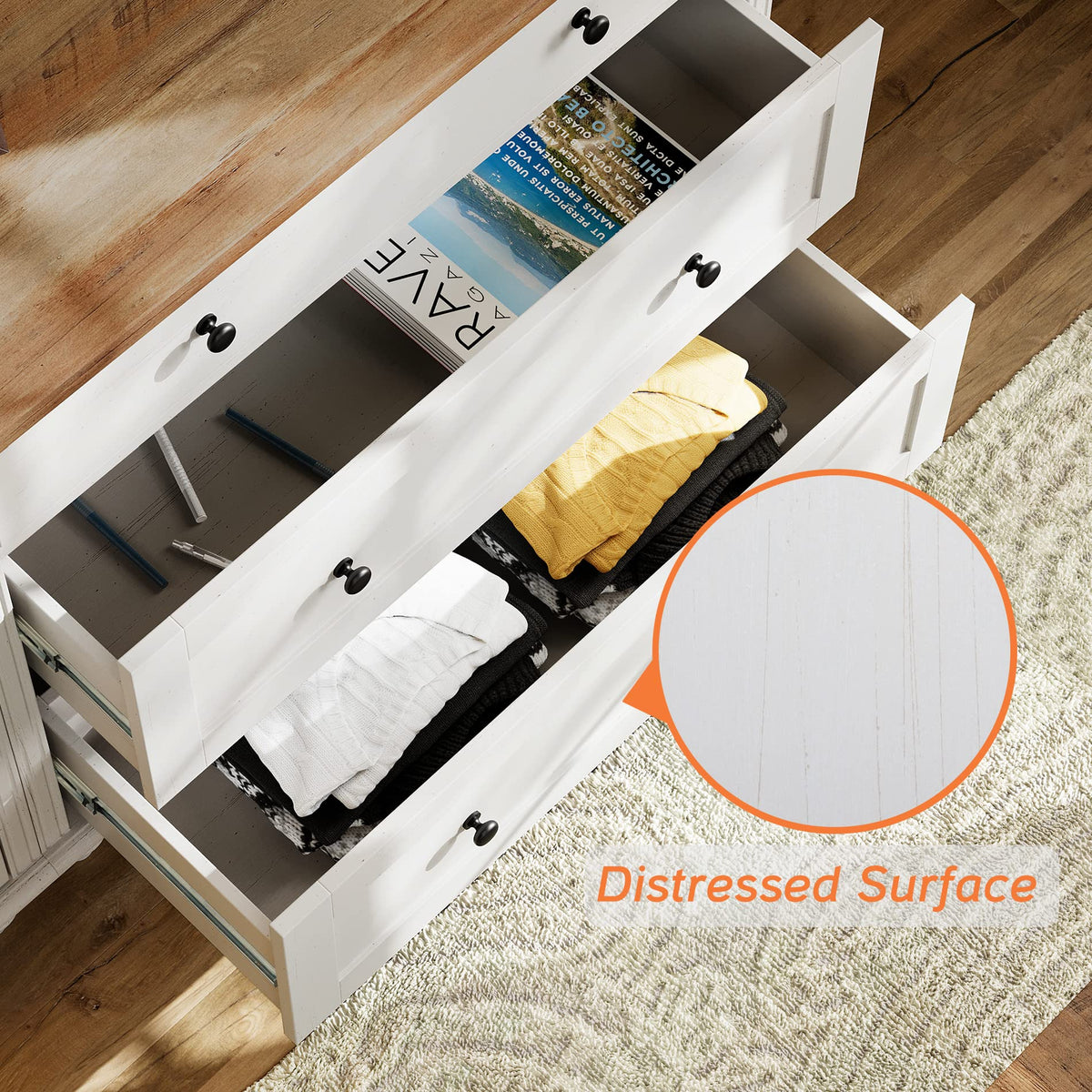 White Buffet Sideboard with 7 Drawers
