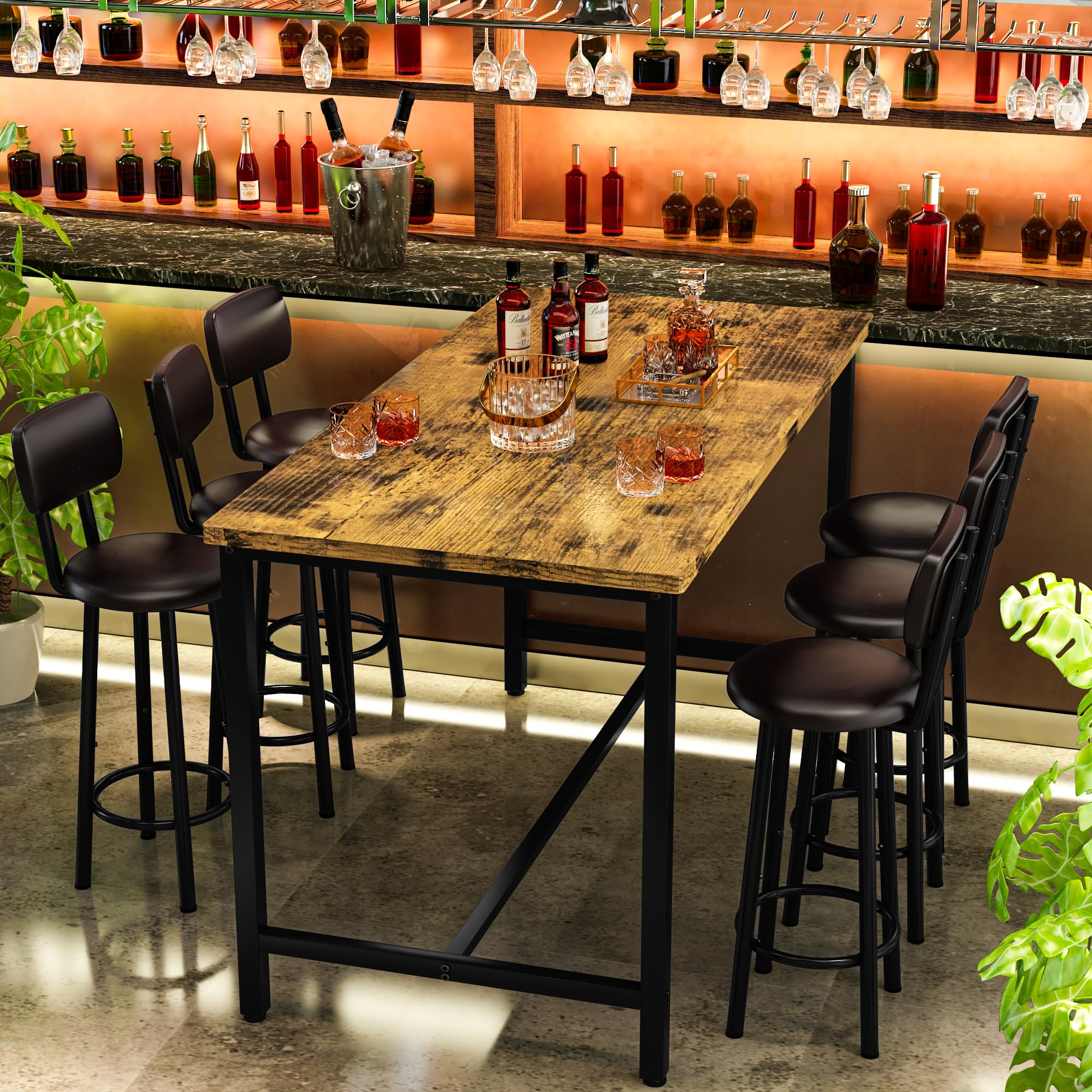 7-Piece Counter Height Bar Table Set with Upholstered Stools