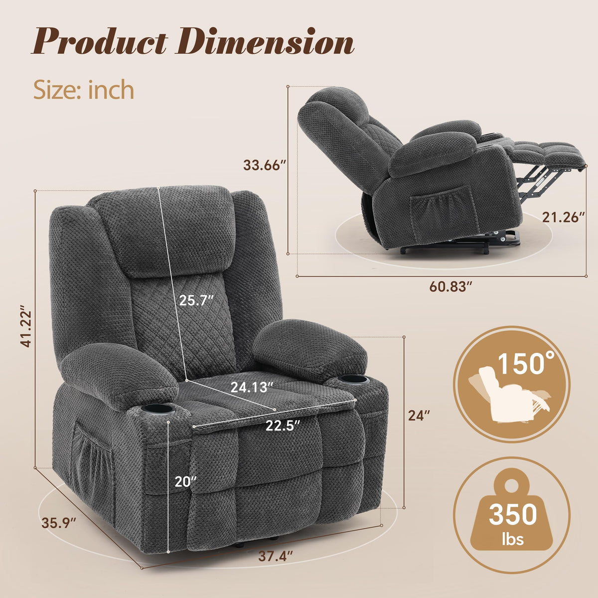 Power Lift Recliner Chair for Elderly, Vibration Massage and Lumbar Heat