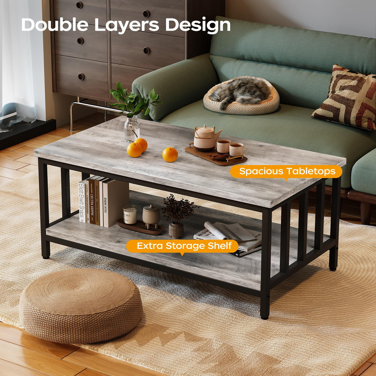 Grey Wash Coffee Table with Storage