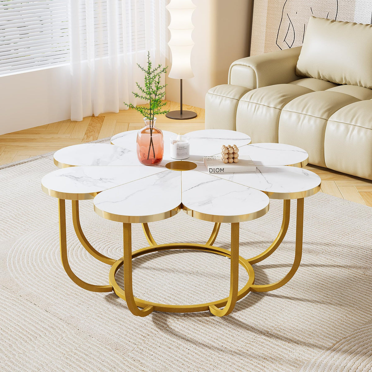 White & Gold Flower Coffee Table