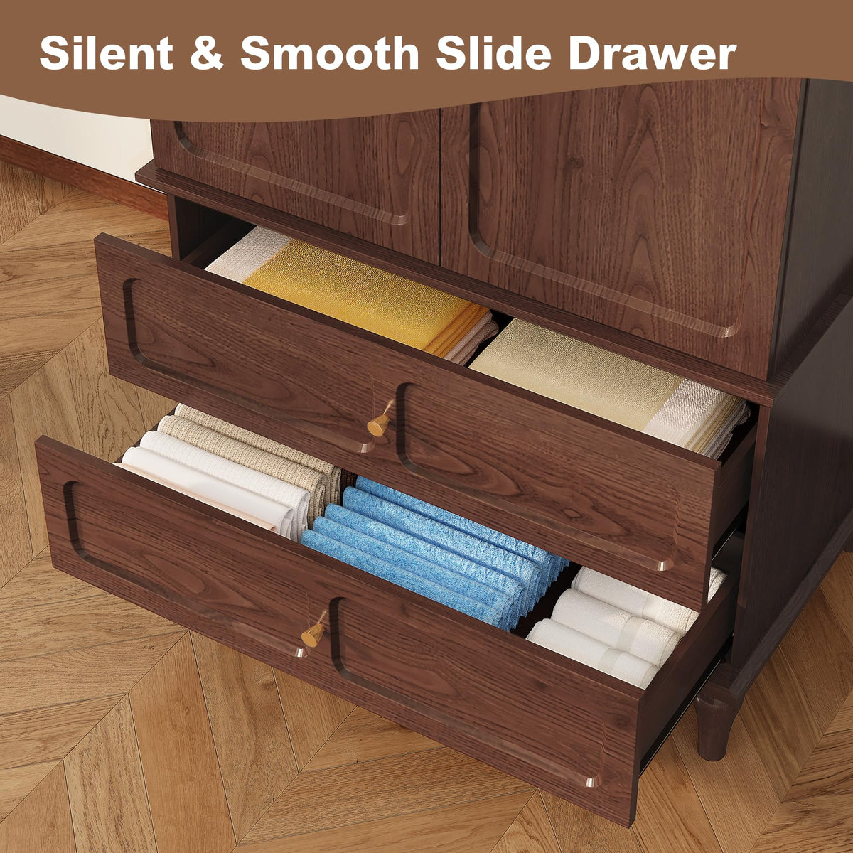 HLR 71" Wardrobe Closet Mid-Century Modern Style,Brown
