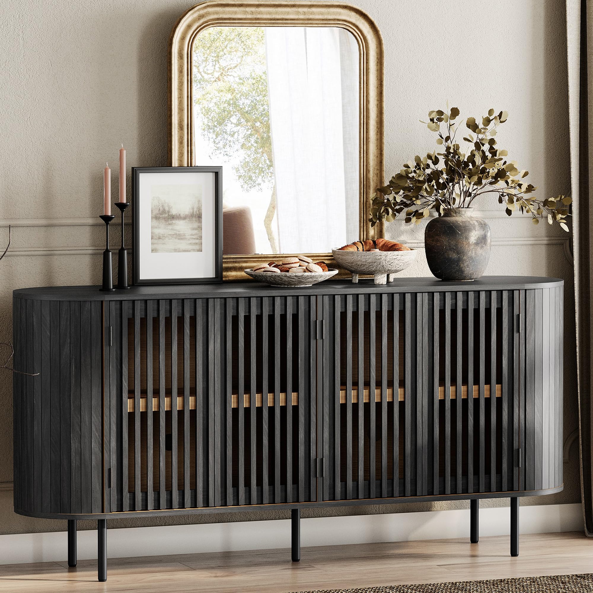 Fluted Sideboard Buffet Cabinet with 4 Doors