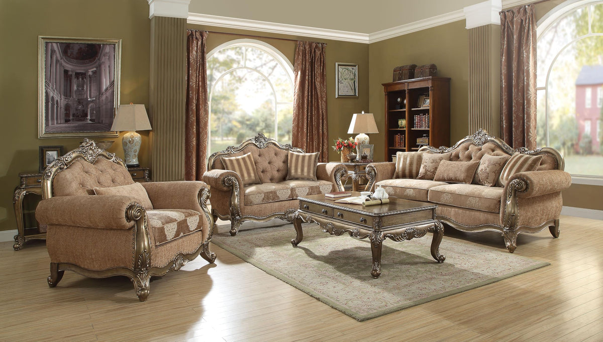 4-Piece Living Room Set Include Sofa w/ 5 Pillows, Loveseat w/ 2 Pillows, Chair w/ 1 Pillow and Coffee Table, Formal Furniture Set, Vintage Oak & Antique White & Antique Taupe (Vintage Oak)