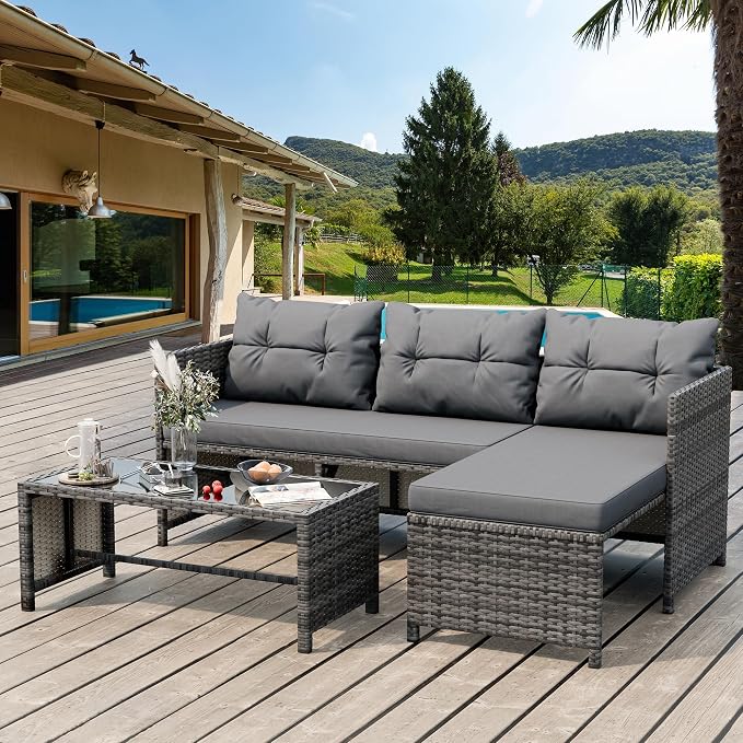 3-Piece Wicker Patio Sofa Set