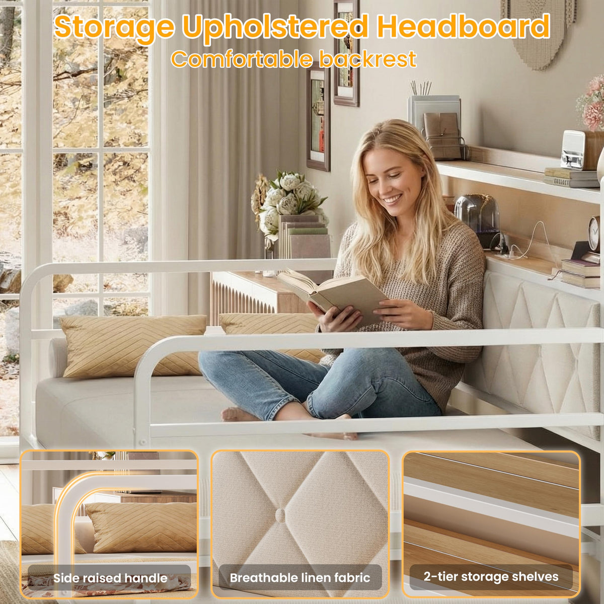 LIKIMIO Twin Daybed with Trundle and Charging Station, White