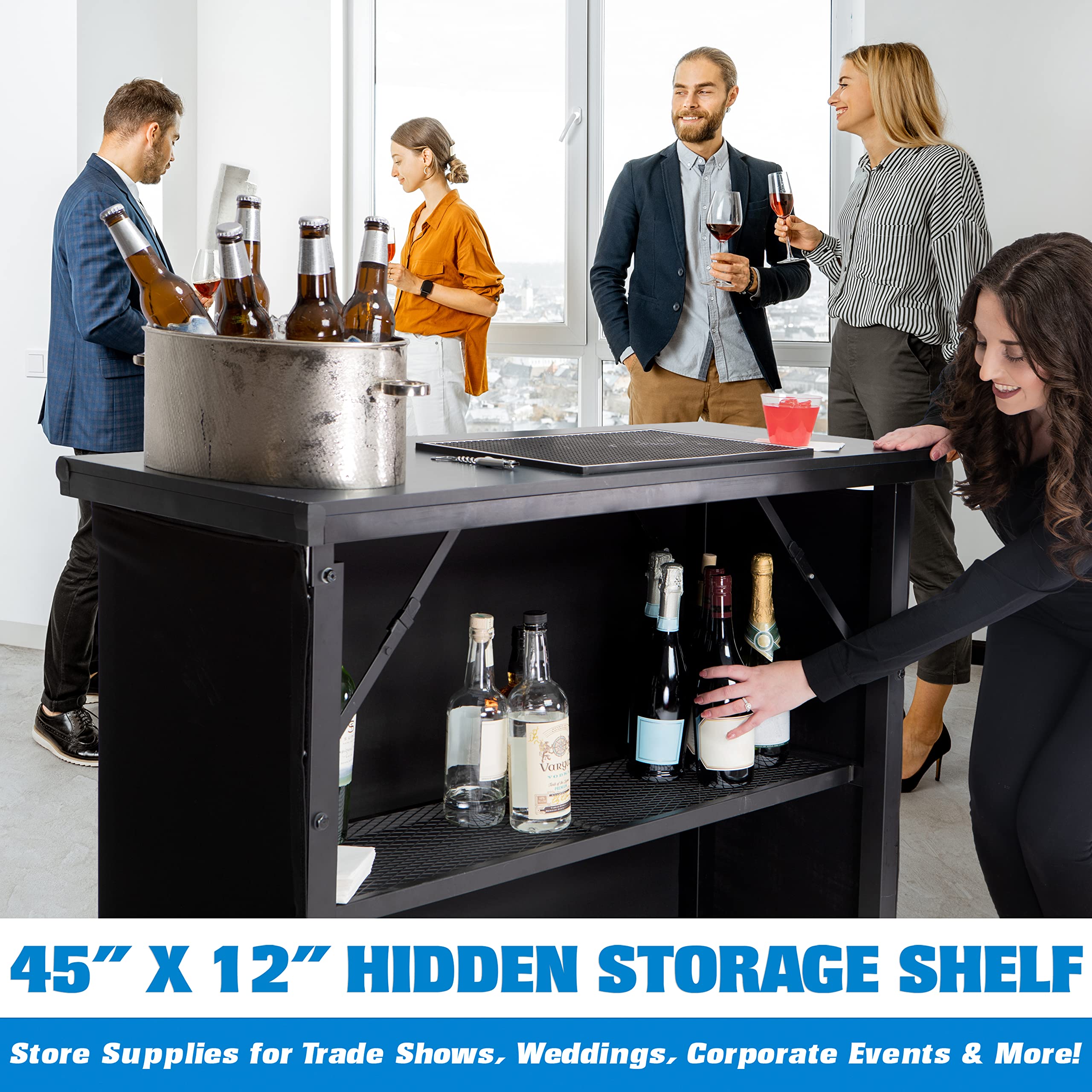 Portable Pop-Up Bar Table with Skirt & Carry Case