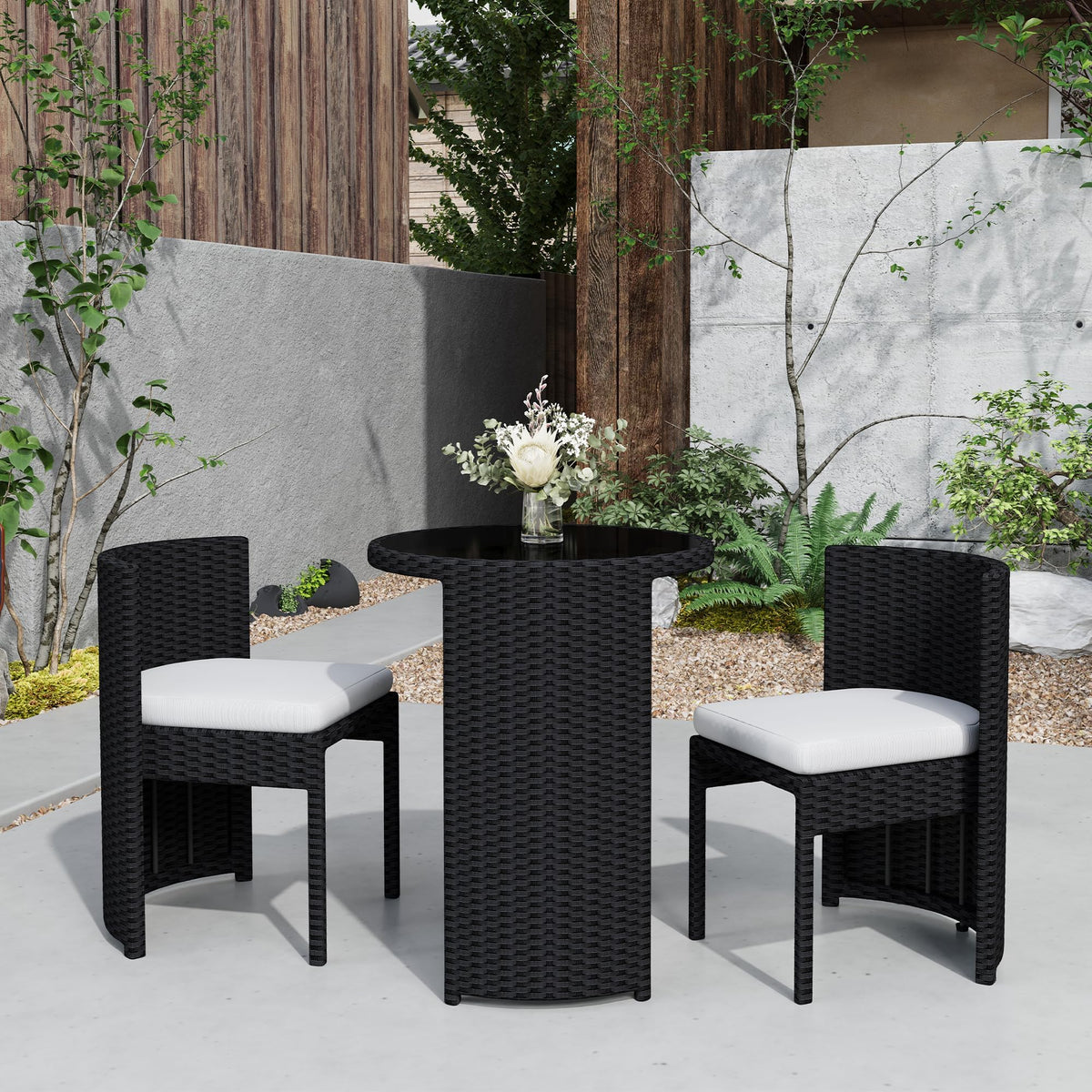 Vmopu 3-Piece Rattan Bistro Set, Foldable Outdoor Dining Set with Cushions