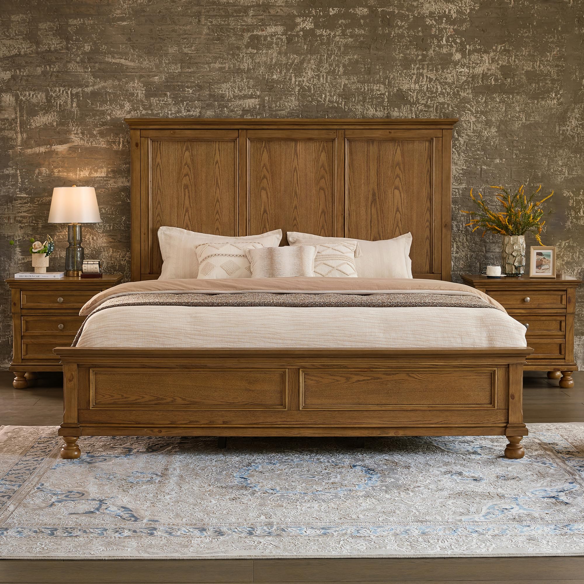 LUXOAK Fully Assembled Solid Wood Nightstand Set of 2 with 2 Drawers, Traditional Bedside End Table with 2 Storage Drawers for Bedroom, Light Brown