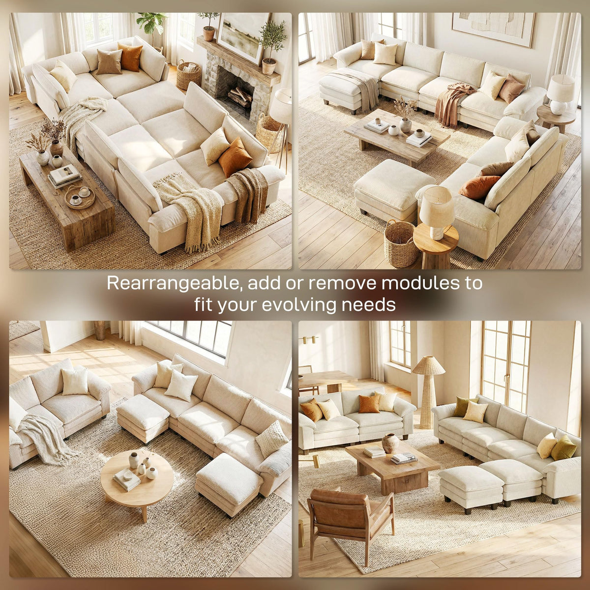 Corduroy Sectional Sofa with Ottoman