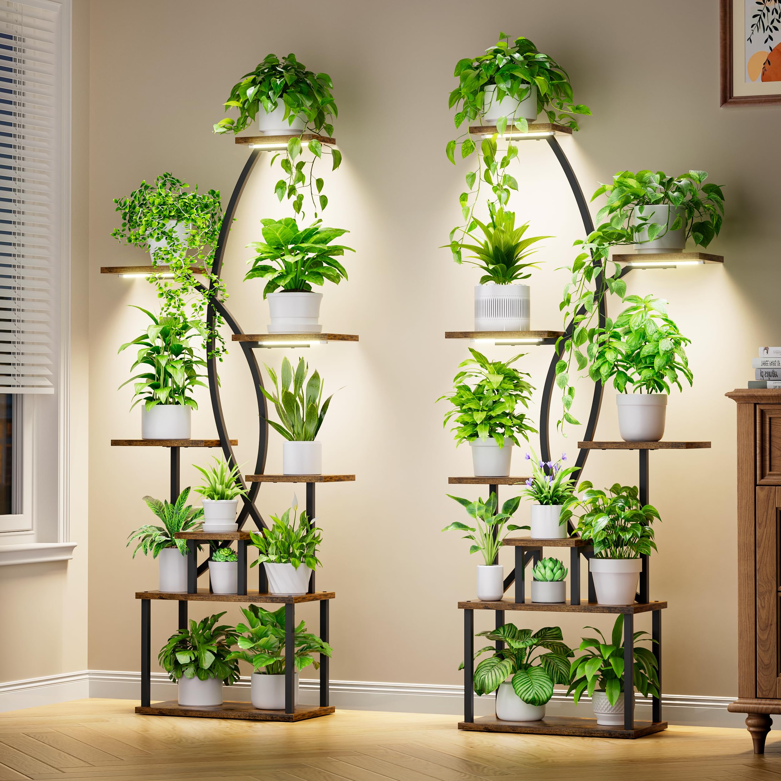 8-Tier Indoor Plant Stand with Grow Lights, 2-Pack