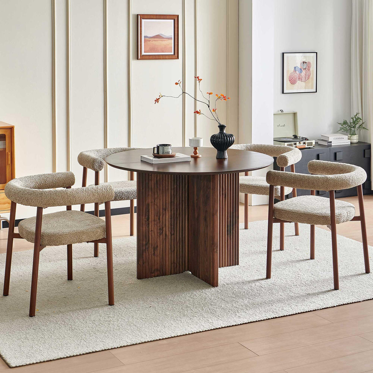 Compact 43-Inch Round Dining Table Set for 4, Walnut Brown & Brown