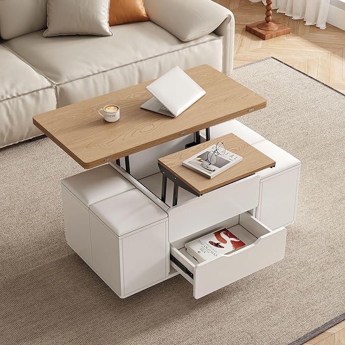 Lift-Top Coffee Table with Stools & Hidden Storage