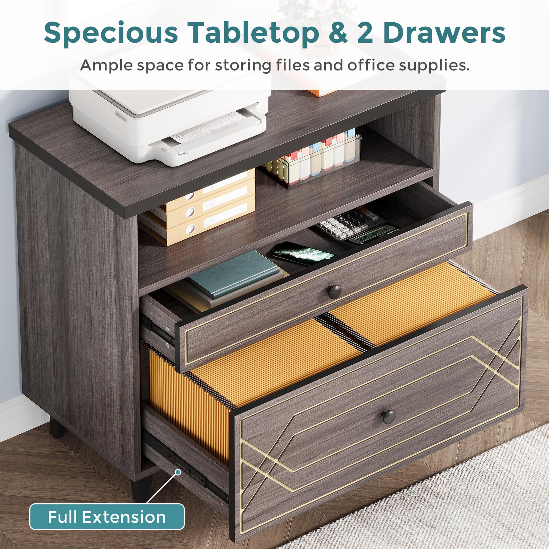 2-Drawer Lateral Filing Cabinet with Open Shelf